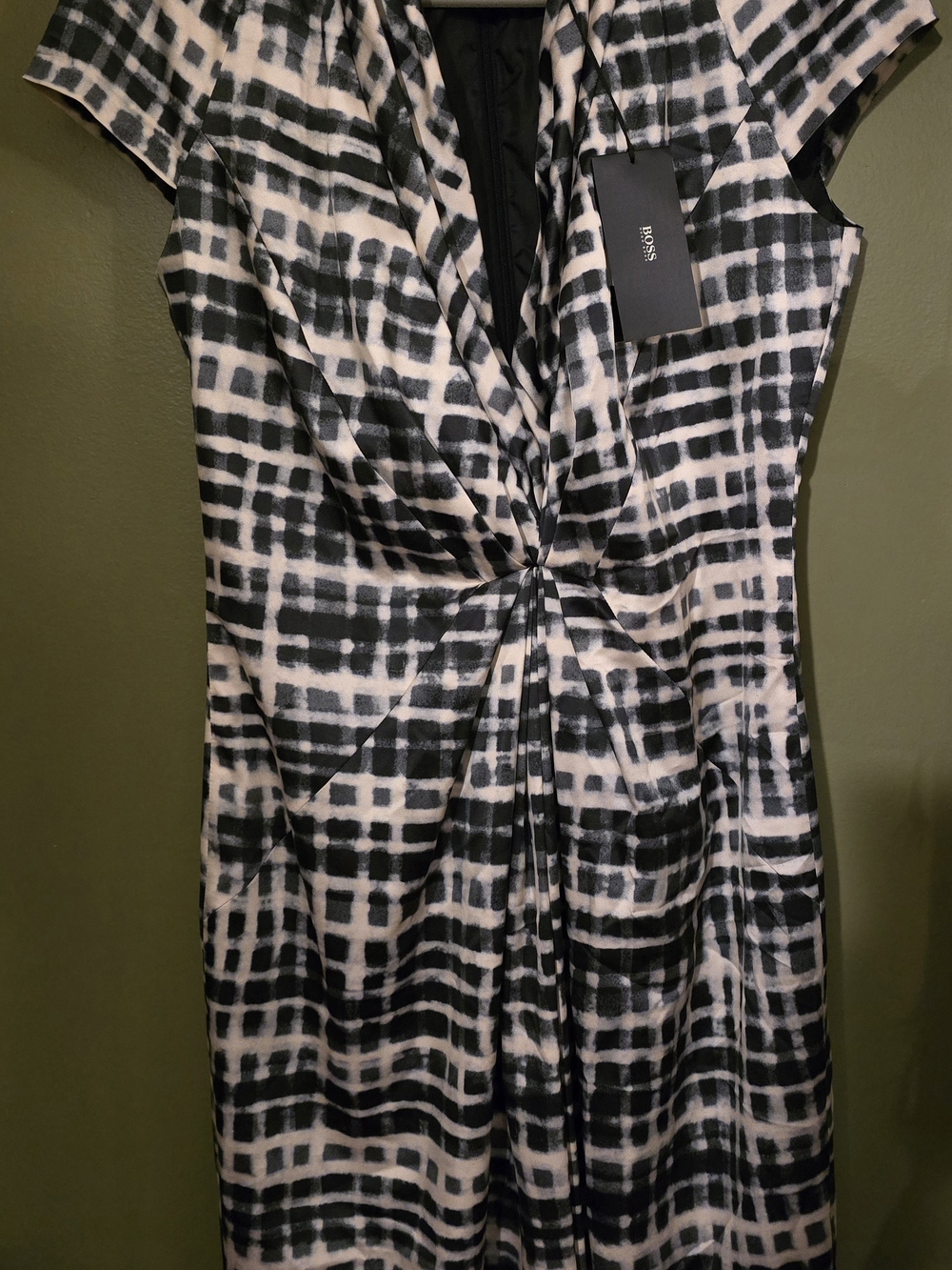 HUGO BOSS Black & White Silk Twist-Front Women's Dress